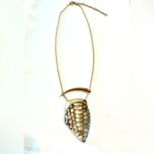 Alexis Bittar necklace, with olive/gray lucite pendant.